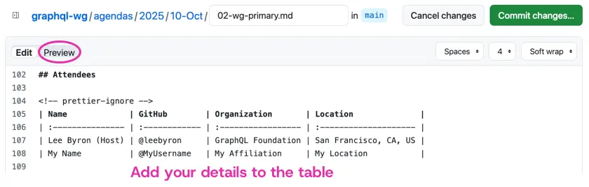 Create pull request to the agenda